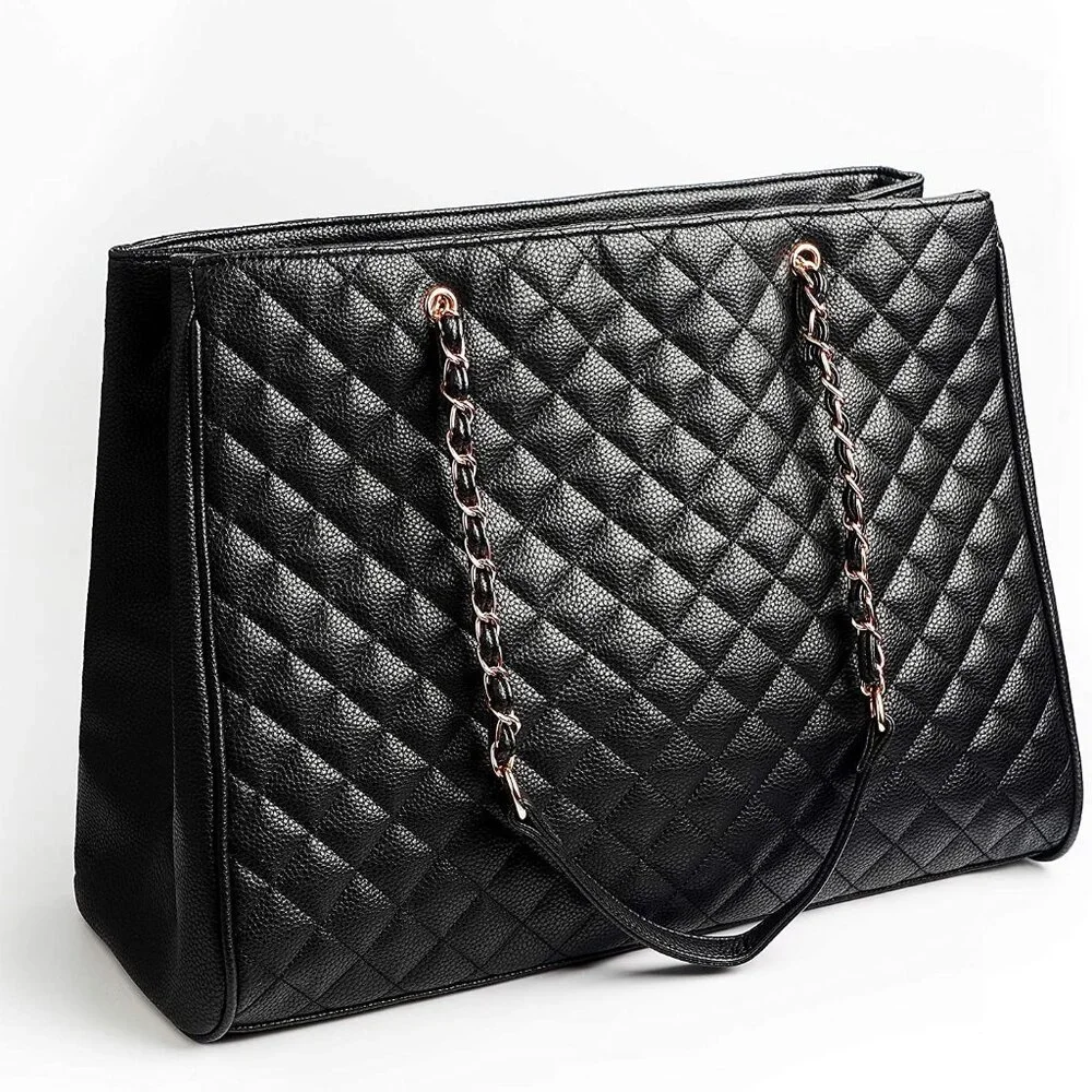 New Le Bag Quilted Travel Tote and Laptop Handbag, Black